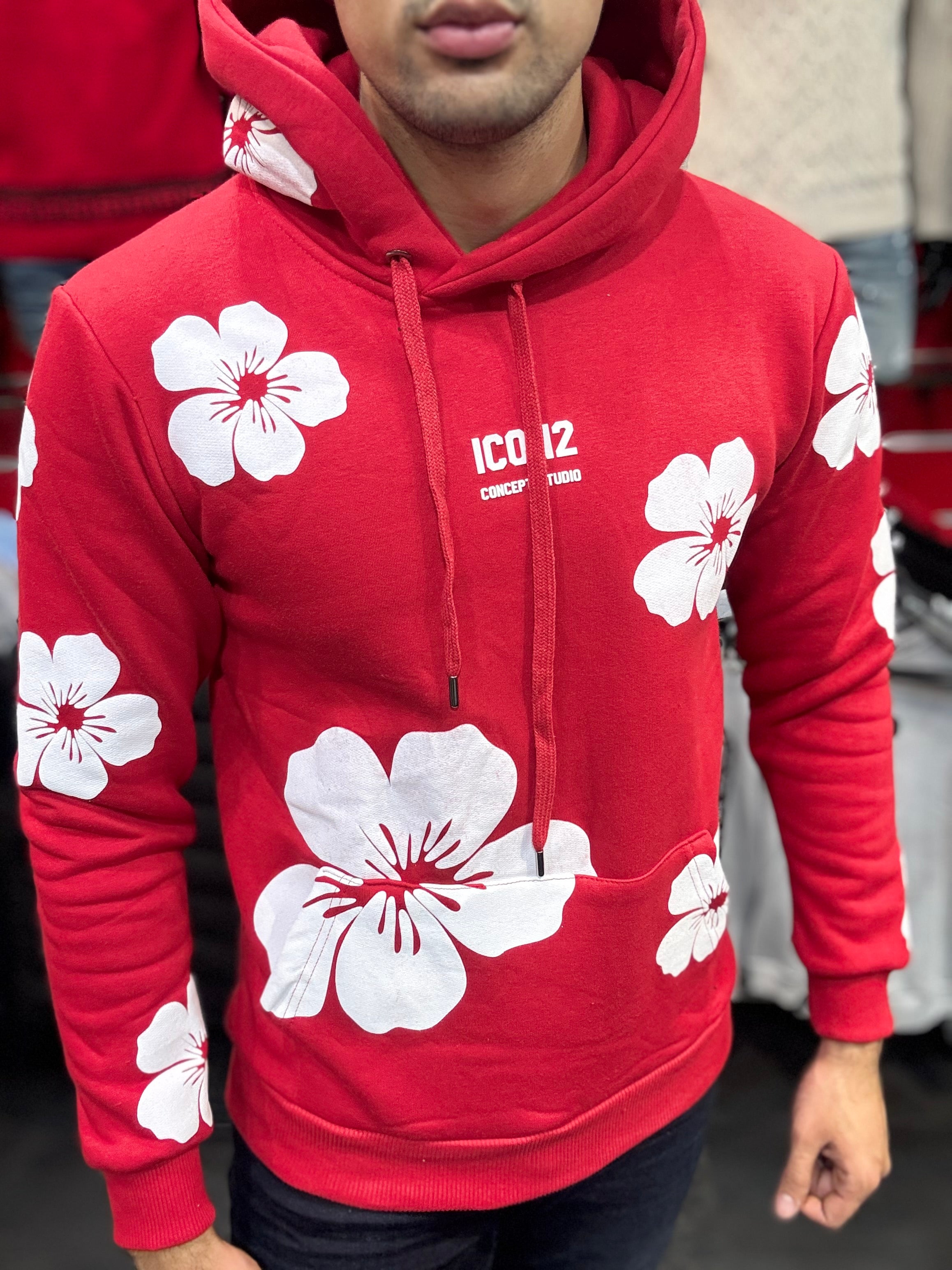 THE ICON FLOWER HOODIE - RED