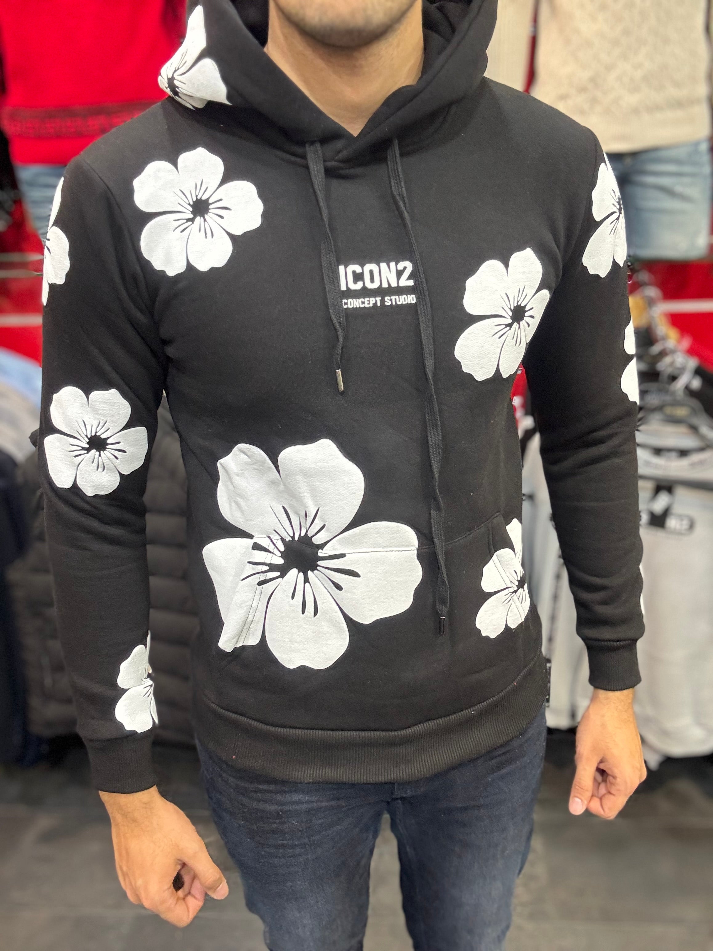 THE ICON FLOWER HOODIE - BLACK