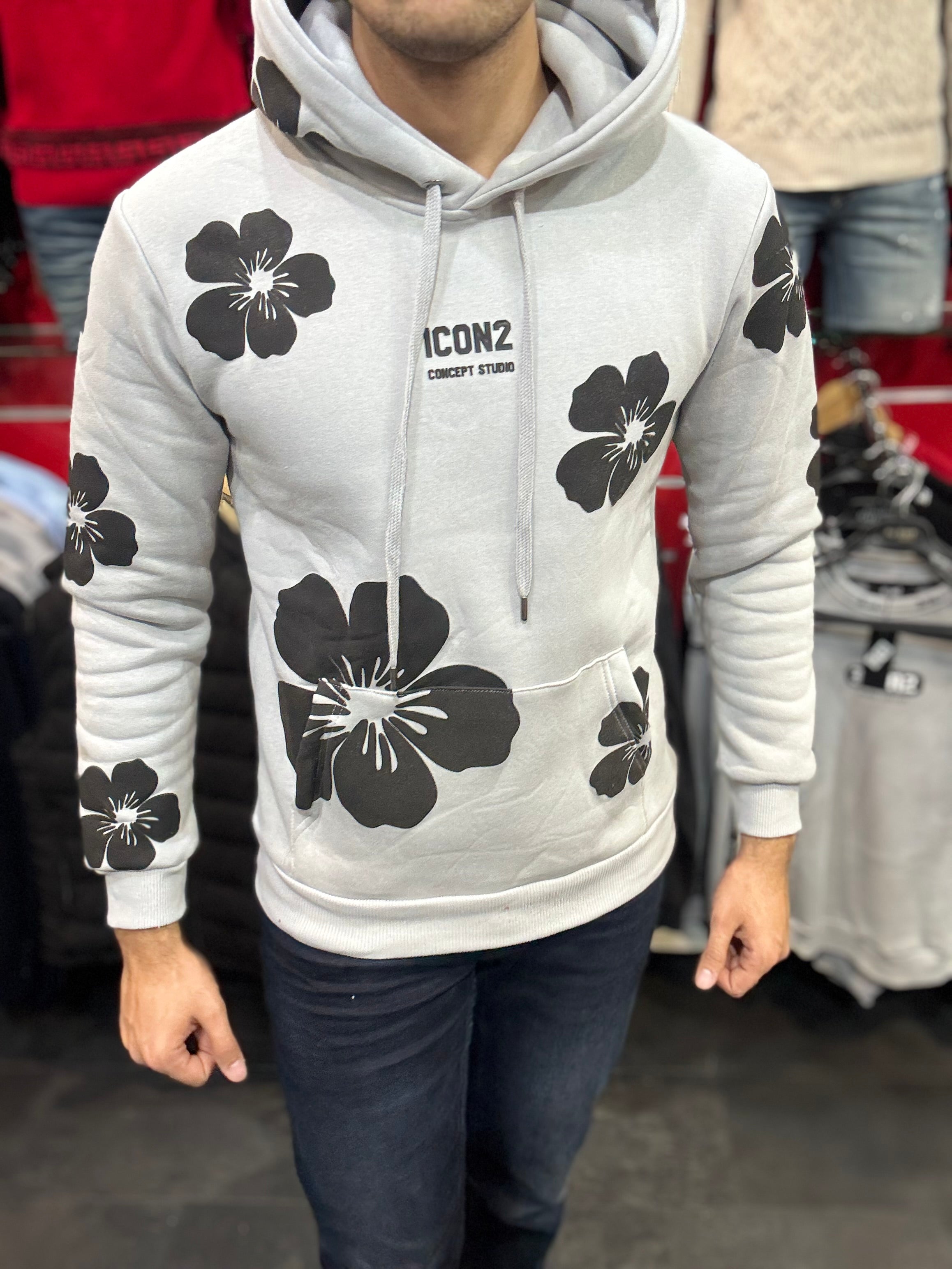 THE ICON FLOWER HOODIE - GRAY