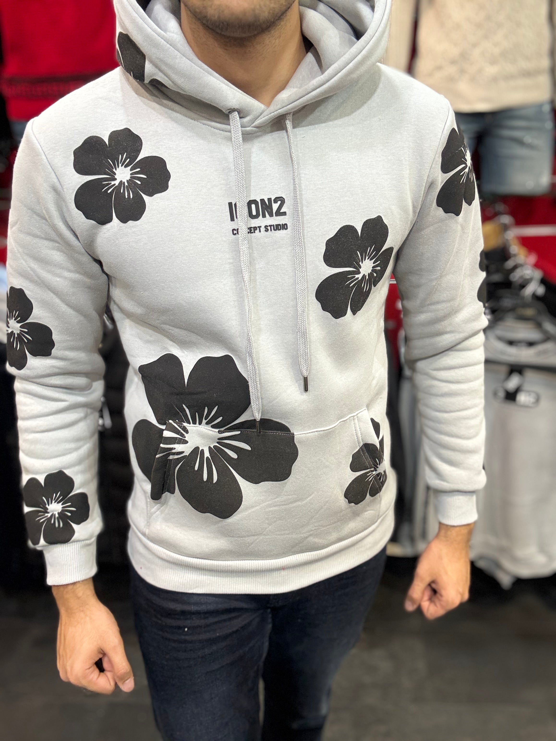 THE ICON FLOWER HOODIE - GRAY