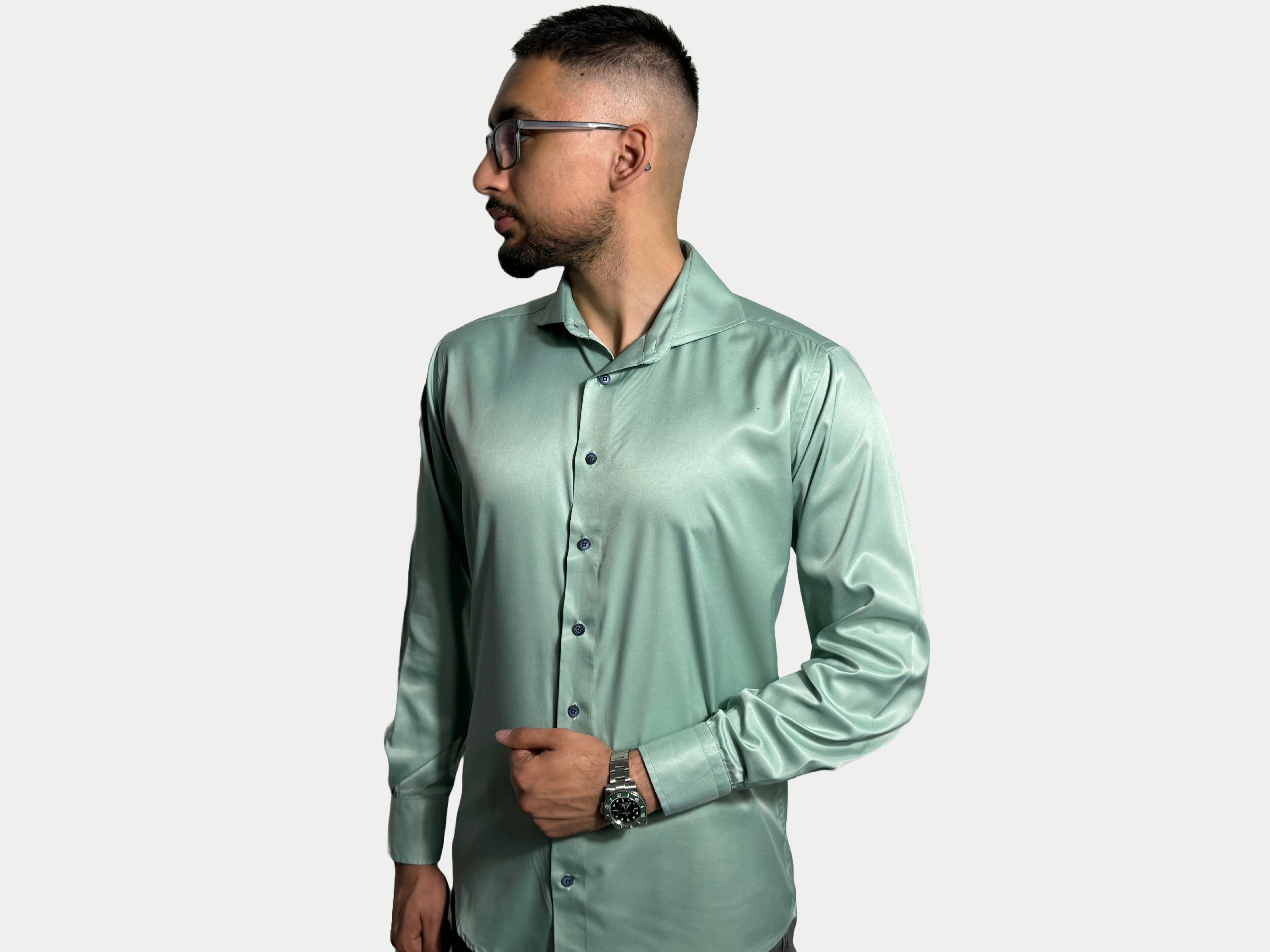 Azimi Fashion Shirt Silk Light Green