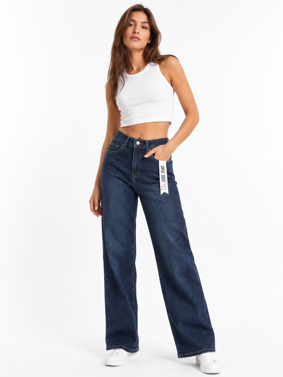 High Waist Loose Jeans - Donker Blauw