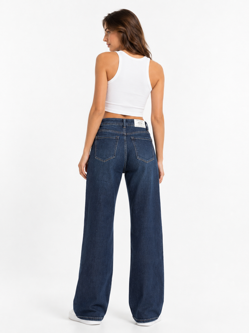 High Waist Loose Jeans - Donker Blauw