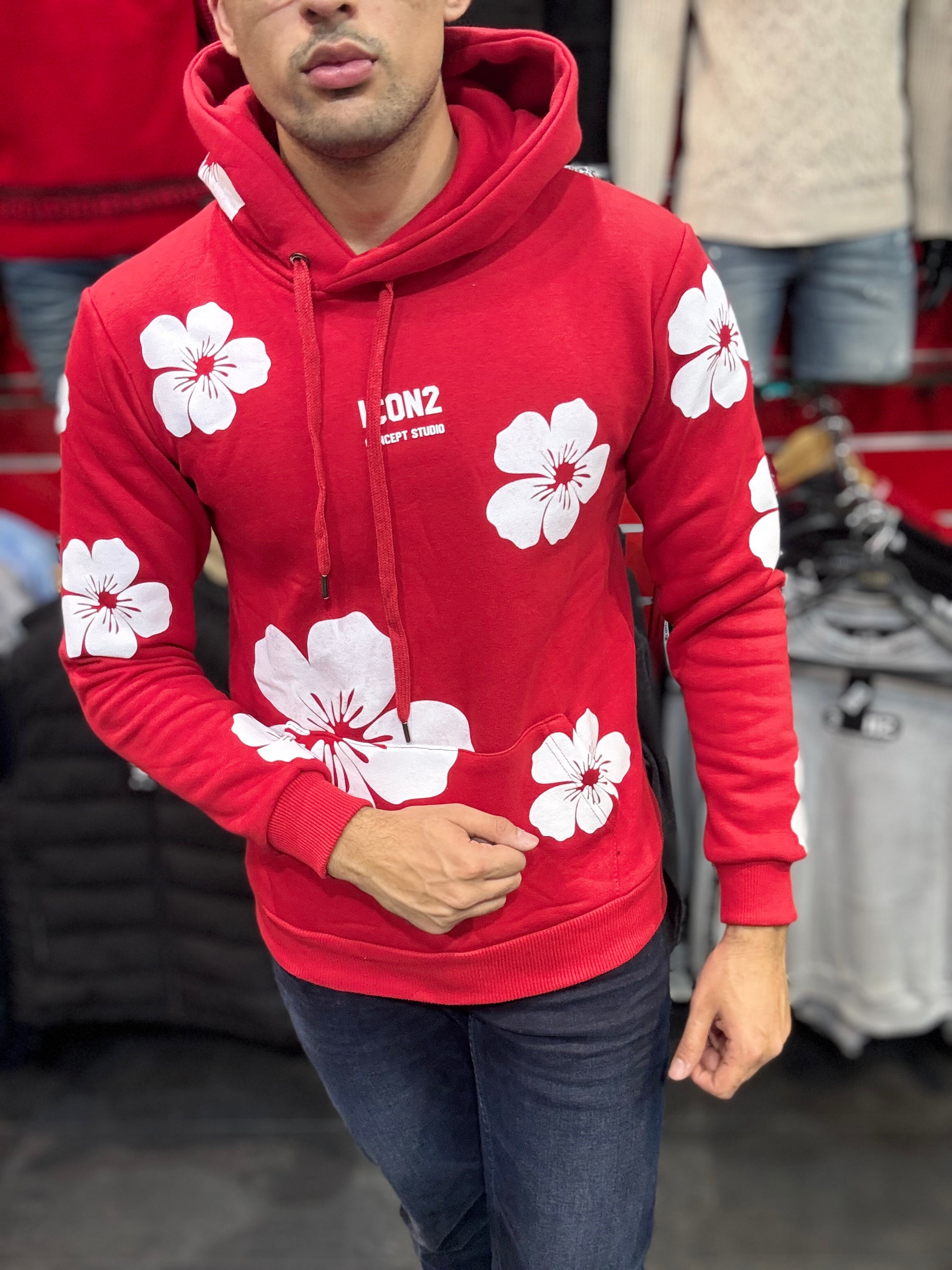 THE ICON FLOWER HOODIE - RED