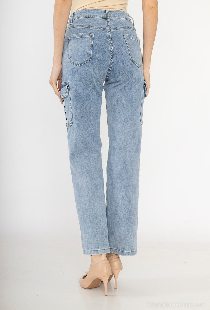 Light Wash Wide-Leg Cargo Jeans