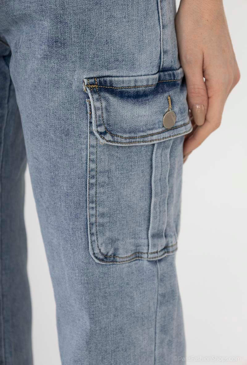 Light Wash Wide-Leg Cargo Jeans