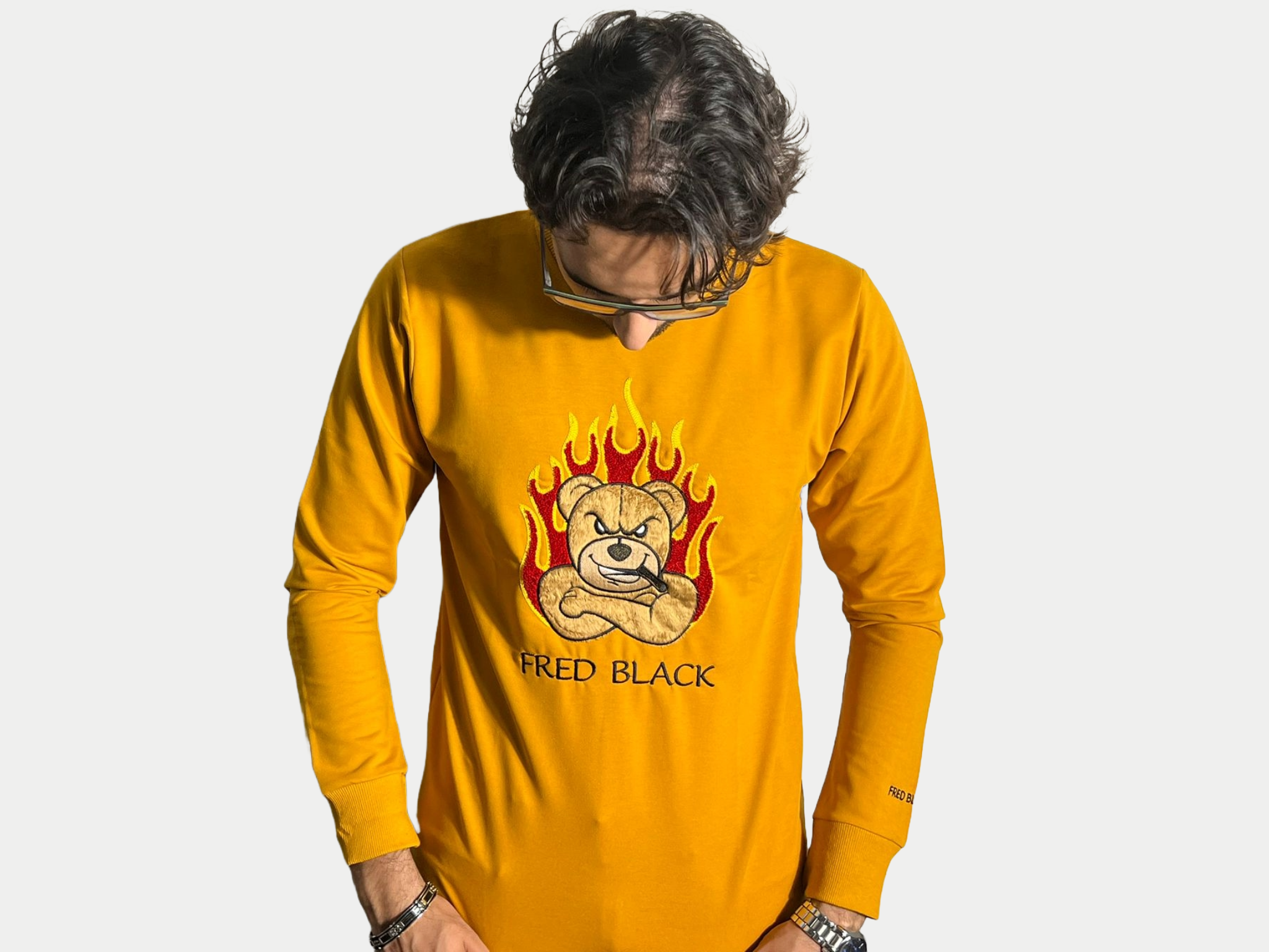 Fred Black Bear Sweater Yellow